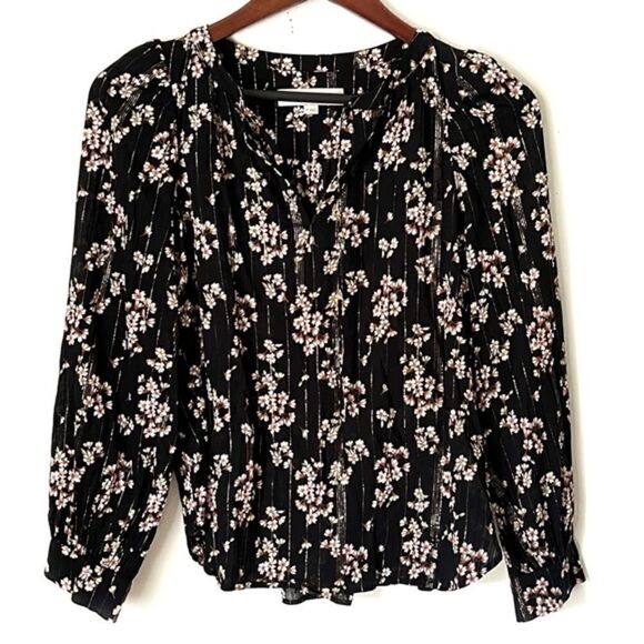Loft Petite Metallic Floral Long Sleeve Top Blouse - Picture 1 of 5